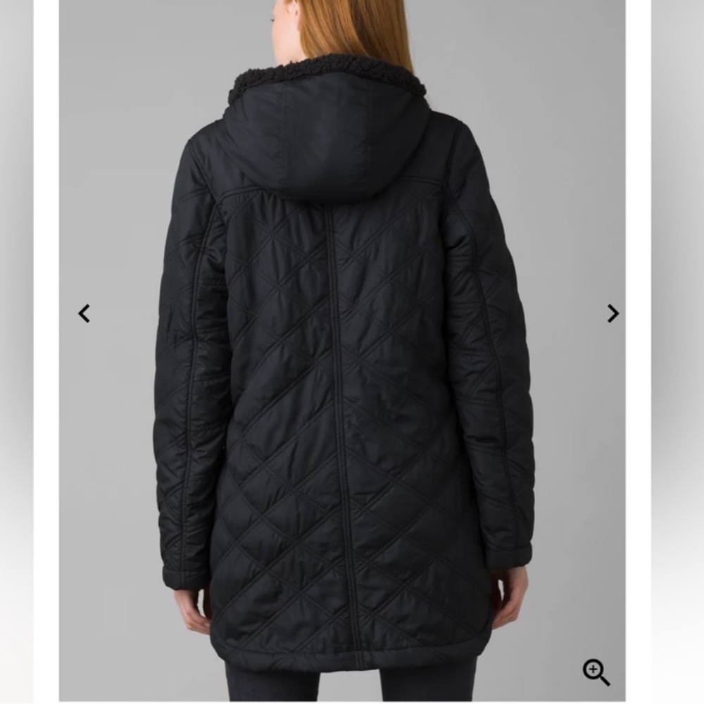 Prana Esla Long Black Sherpa Lined Coat - Picture 4 of 14